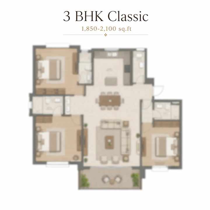 Prestige Rosewood 3 BHK Classic floor plan layout Prestige Rosewood 3 BHK Classic floor plan layout