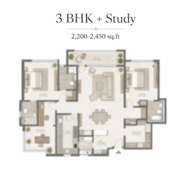 Prestige Rosewood 3 BHK + Study floor plan layout Prestige Rosewood 3 BHK + Study floor plan layout